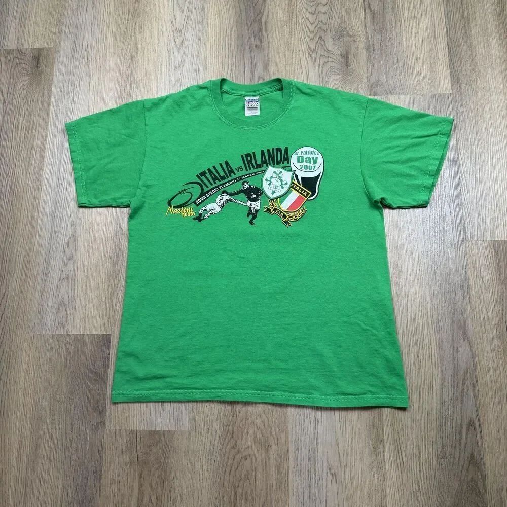 Italia Vs Irlanda Rugby Shirt Mens Large Green St Patrick's Day 2007 Gildan